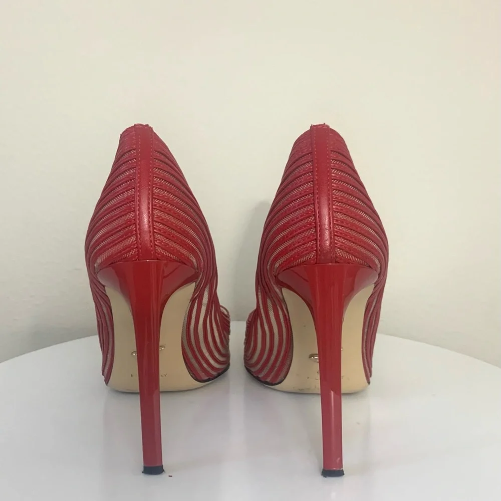Diane Von Frontenberg red striped Bridgette leather and mesh pumps - Picture 4 of 6